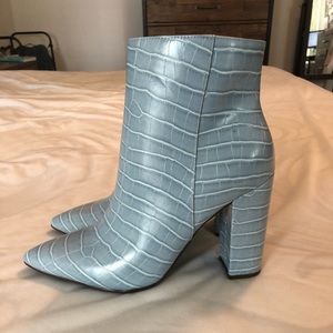 Blue snakeskin booties